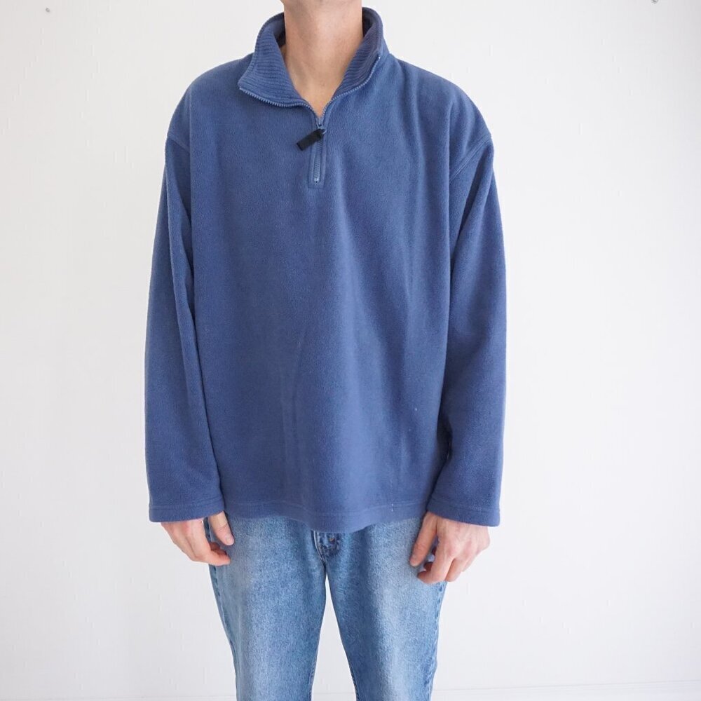 VTG '90S Northern Elements Blue Fleece Quarter Zip Hiking Pullover Sweater XL